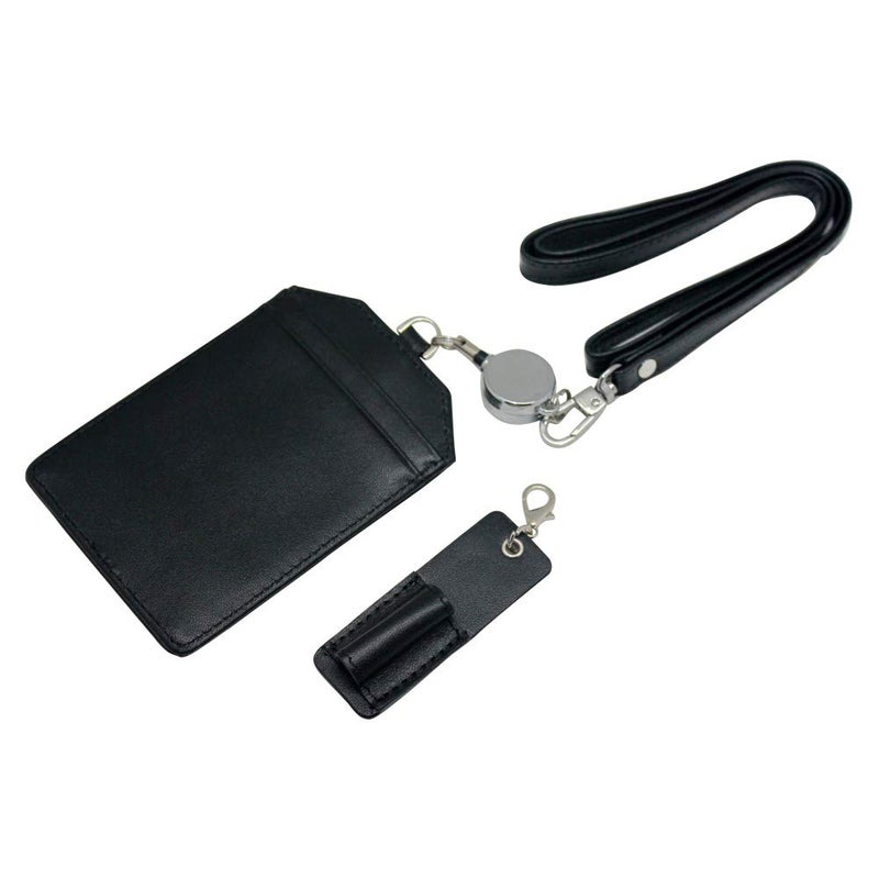 boshiho Office Badge Holder - Boshiho Genuine Leather Credit ID Card Holder with Stretch Neck Lanyard Vertical Style (Black) - Image 5